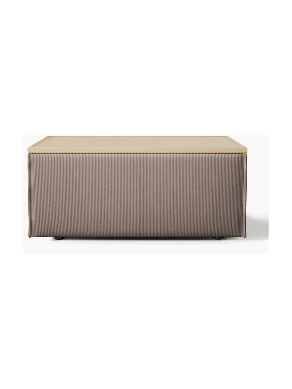 Sofa-Hocker Lennon aus Cord mit Stauraum, Bezug: Cord (92 % Polyester, 8 %, Tablett: Eichenholz, Spannplatte m, Gestell: Spanplatte, mitteldichte , Füße: Kunststoff Dieses Produkt, Cord Taupe, helles Eichenholz, B 88 x T 50 cm