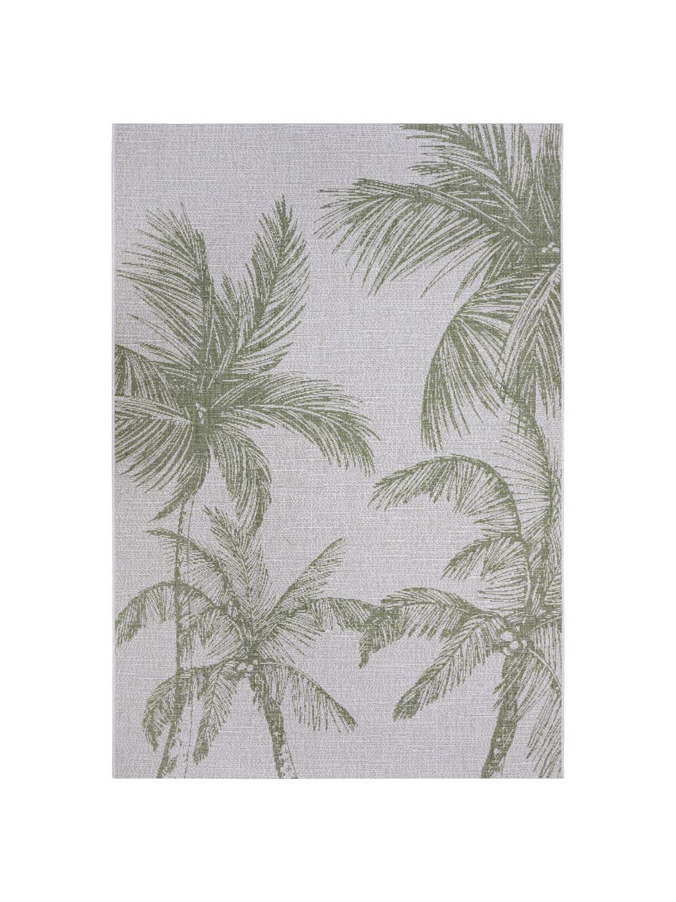 In- & outdoor vloerkleed Jaora met palmmotief in grijs/groen, 100% polypropyleen, Grijs, groen, B 80 x L 150 cm (maat XS)