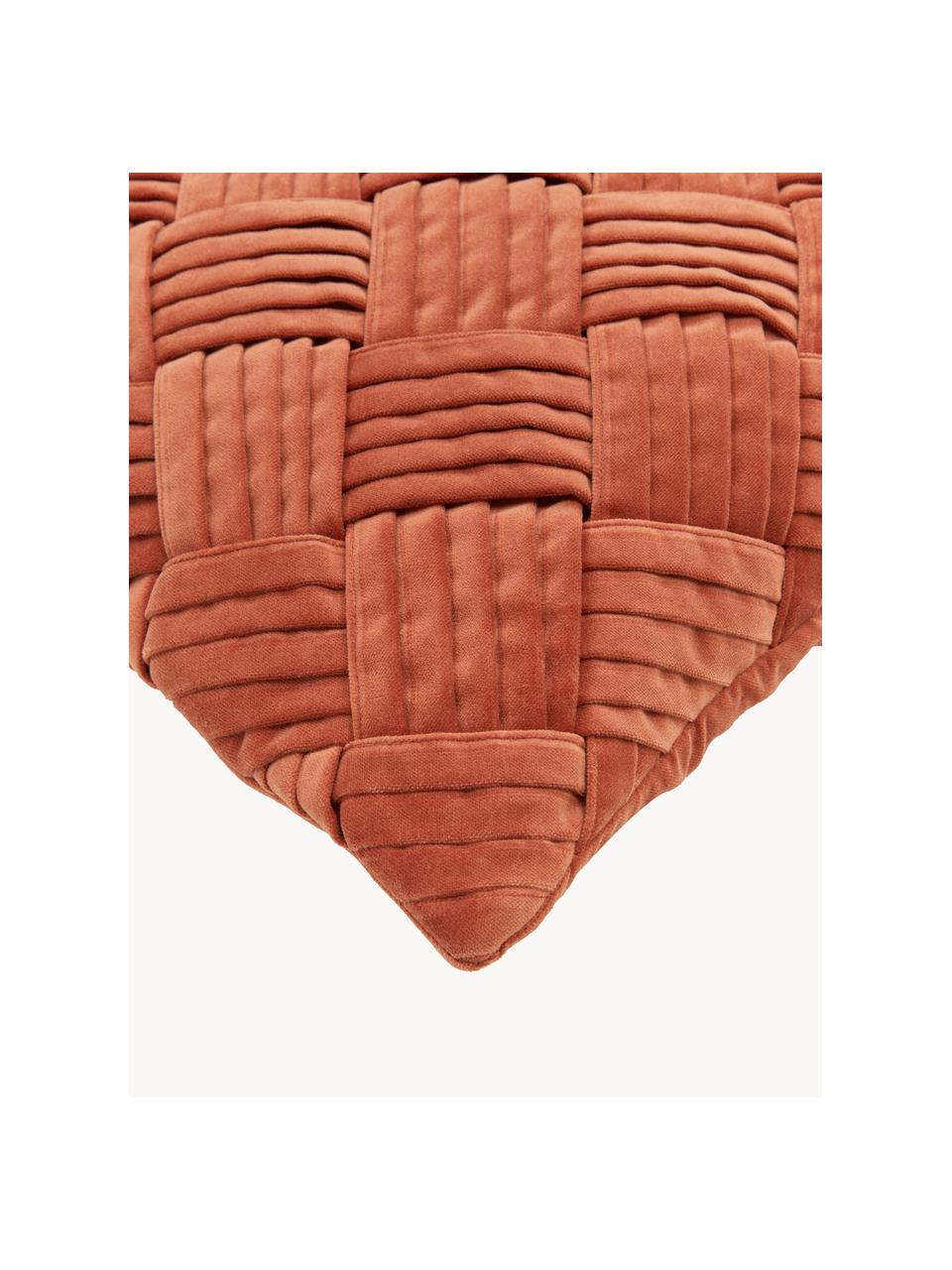 Fluwelen kussenhoes Sina met structuurpatroon, Fluweel (100% katoen), Terracotta, B 45 x L 45 cm