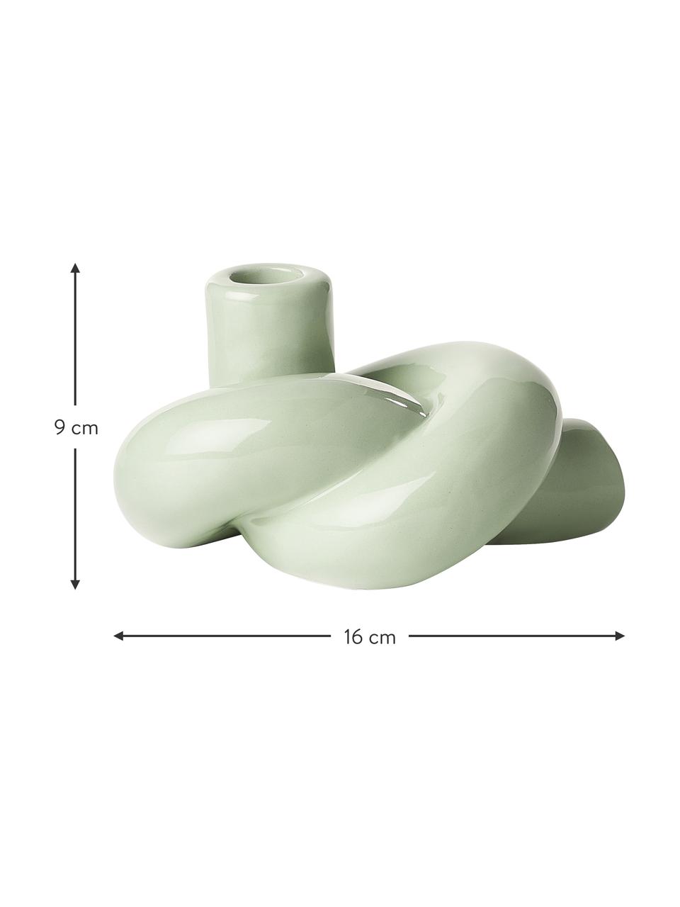 Svícen Nodo, Kamenina, Zelená, lesklá, Š 16 cm, V 9 cm