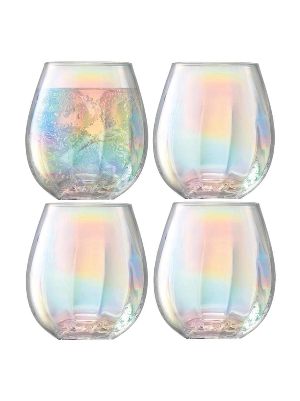 Ručně foukané sklenice se třpytivým perleťovým leskem Pearl, 4 ks, Sklo, Transparentní, opalizující, Ø 9 cm, V 10 cm, 425 ml