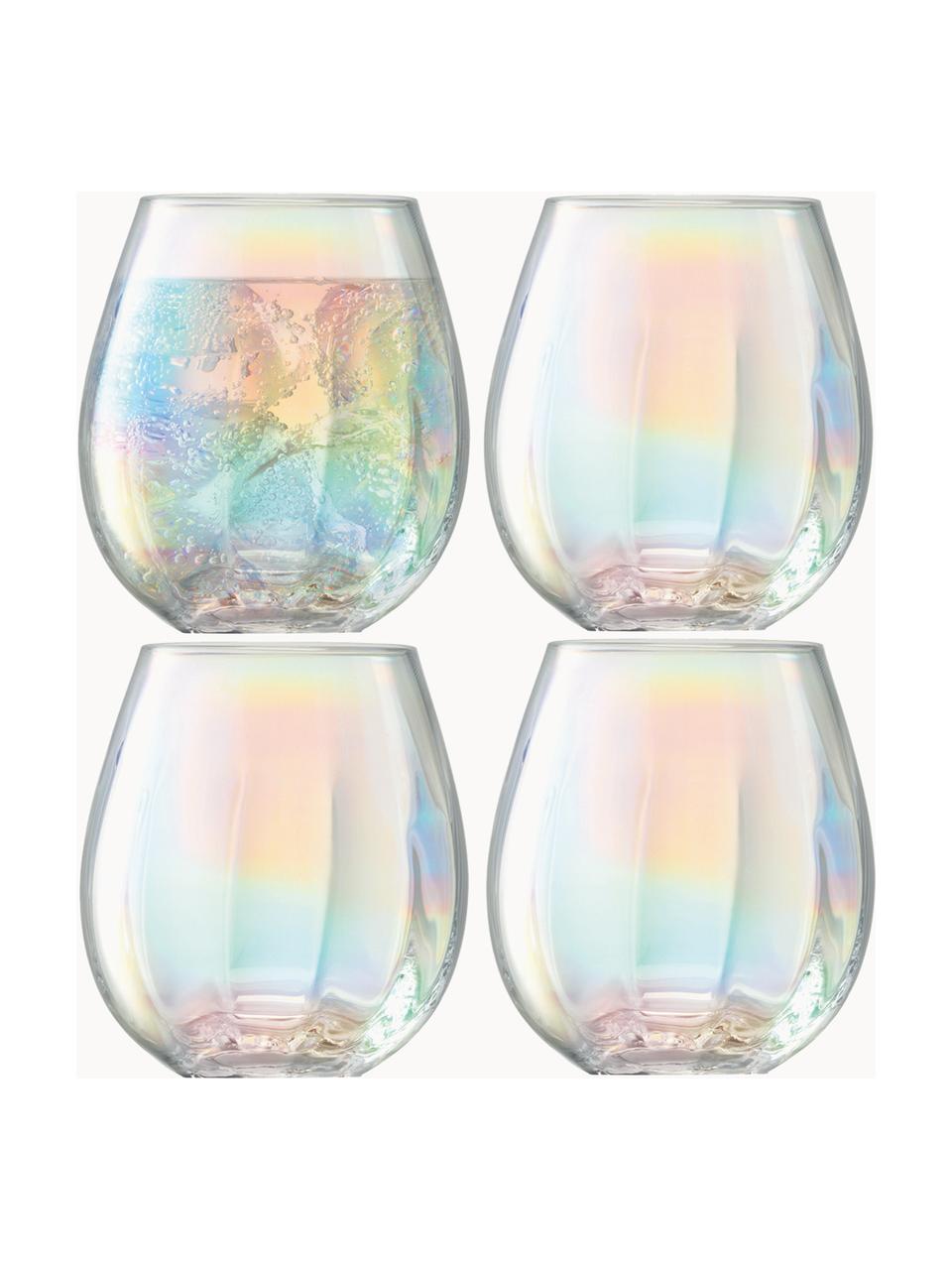 Bicchiere in vetro soffiato con riflessi madreperlacei Pearl 4 pz, Vetro, Trasparente, iridescente, Ø 9 x Alt. 10 cm, 425 ml