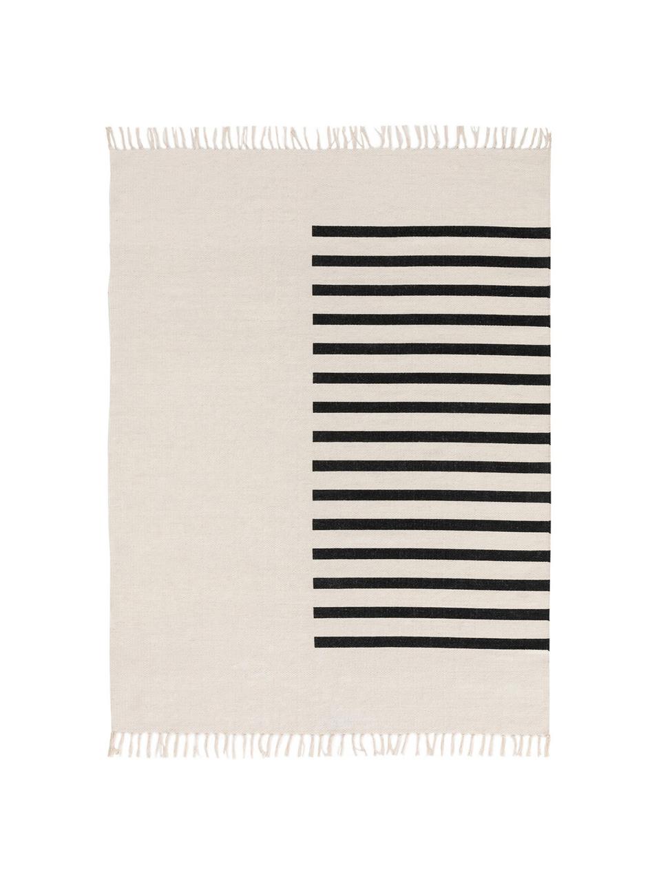 Tappeto Kilim in lana tessuto a mano Neo, 100% lana
Nel caso dei tappeti di lana, le fibre possono staccarsi nelle prime settimane di utilizzo, questo e la formazione di lanugine si riducono con l'uso quotidiano, Crema, nero, Larg. 200 x Lung. 300 cm (taglia L)