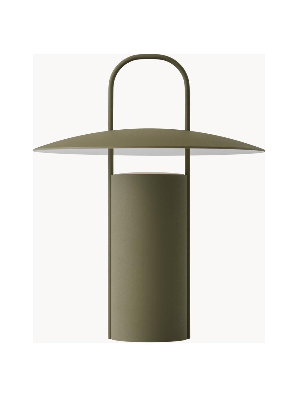 Lampada da tavolo dimmerabile a LED con porta USB Ray, Metallo rivestito, Verde oliva, Ø 22 x Alt. 24 cm