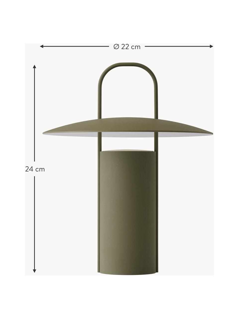 Lámpara de mesa regulable LED Ray, con puerto USB, Metal recubierto, Verde oliva, Ø 22 x Al 24 cm