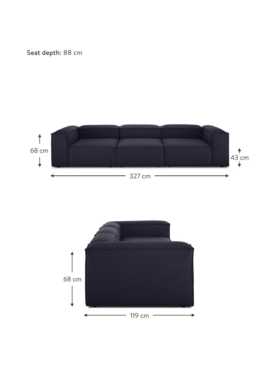 Sofá modular Lennon (4 plazas), Tapizado: 100% poliéster Alta resis, Estructura: madera de pino maciza, ma, Patas: plástico, Tejido azul oscuro, An 327 x F 119 cm
