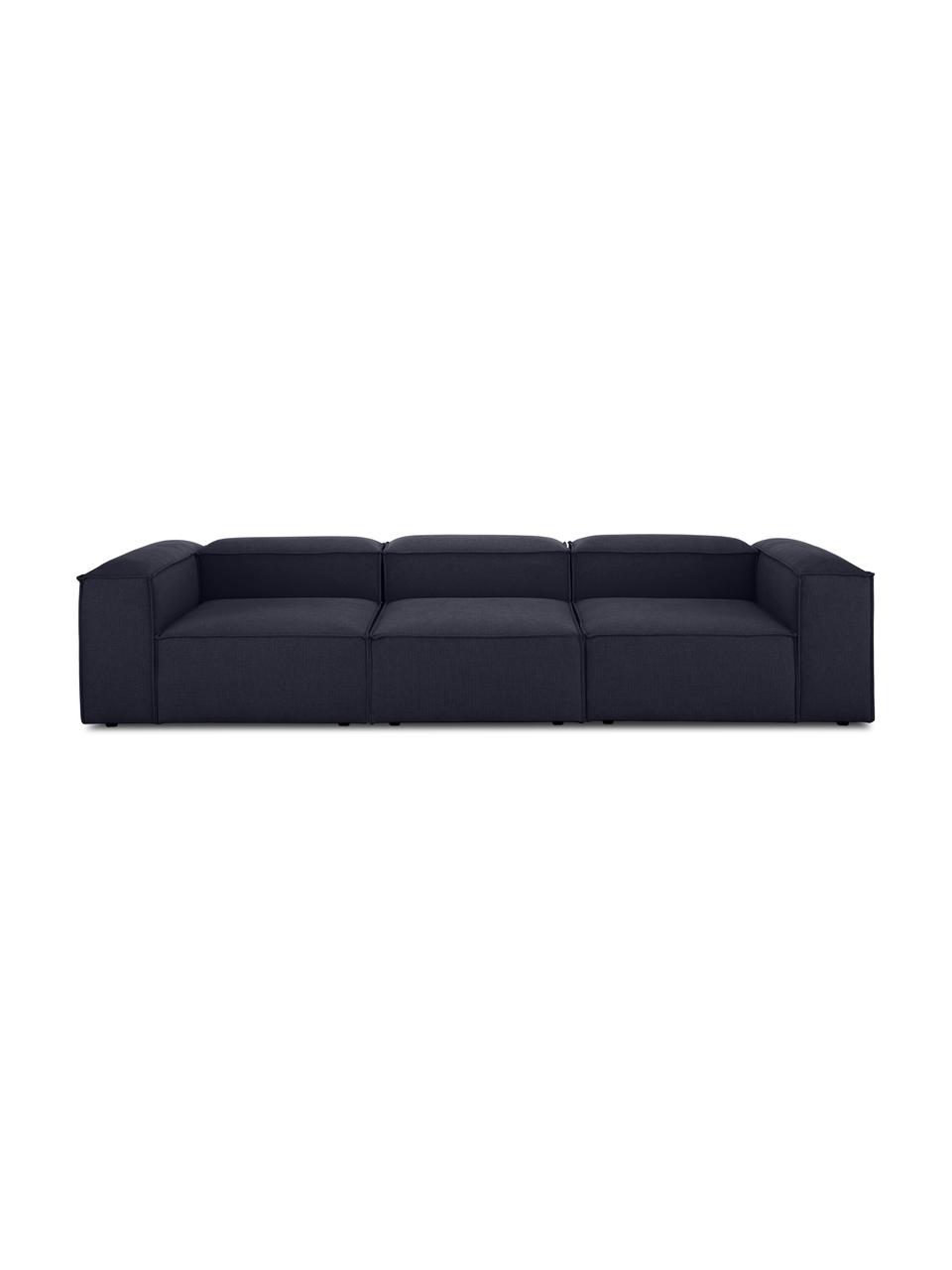 Modulares Sofa Lennon (4-Sitzer), Bezug: 100% Polyester Der strapa, Gestell: Massives Kiefernholz, FSC, Füße: Kunststoff, Webstoff Dunkelblau, B 327 x T 119 cm