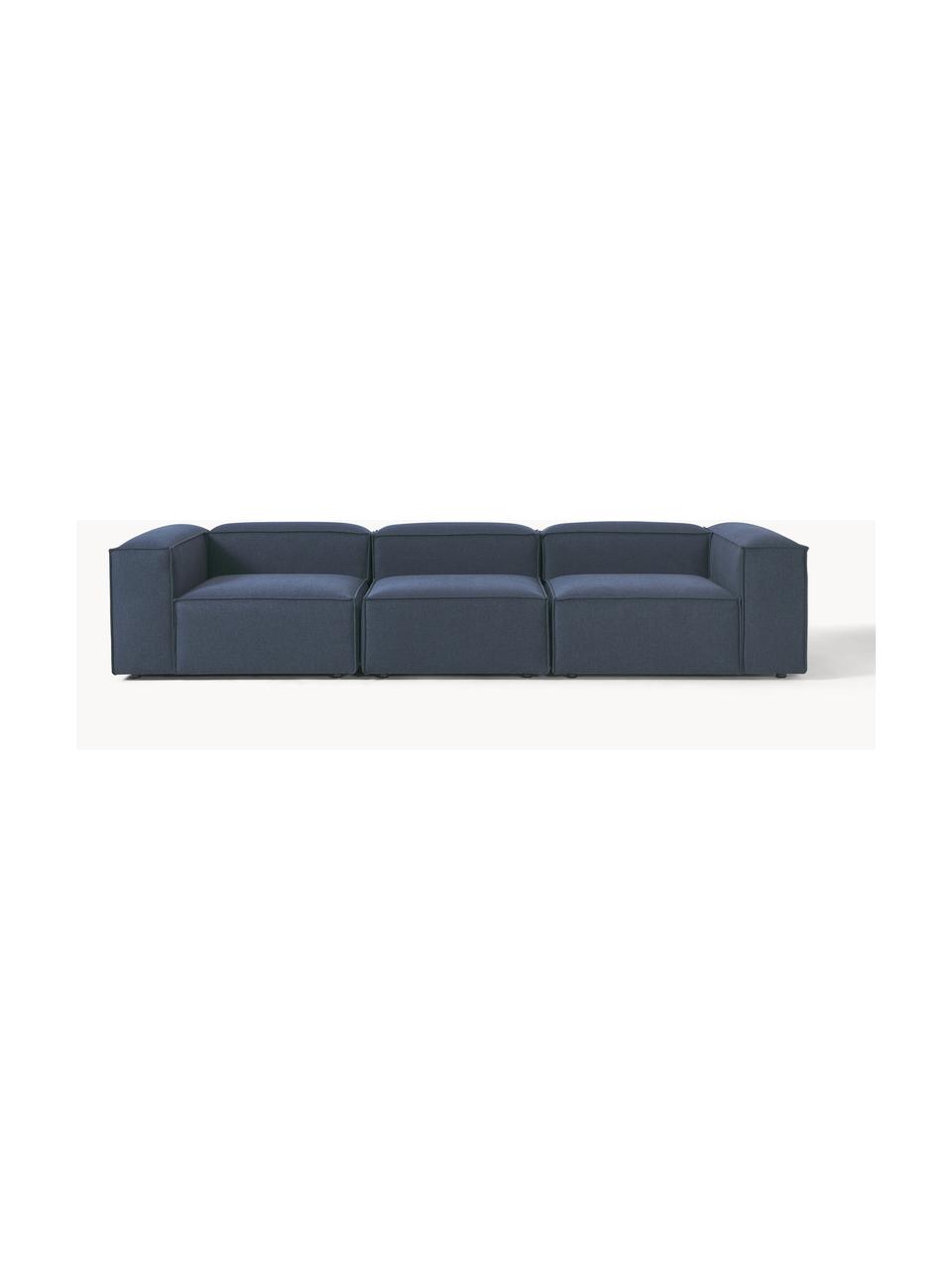 Modulares Sofa Lennon (4-Sitzer), Bezug: 100 % Polyester Der strap, Gestell: Massives Kiefernholz, Spe, Füße: Kunststoff Dieses Produkt, Webstoff Dunkelblau, B 327 x T 119 cm