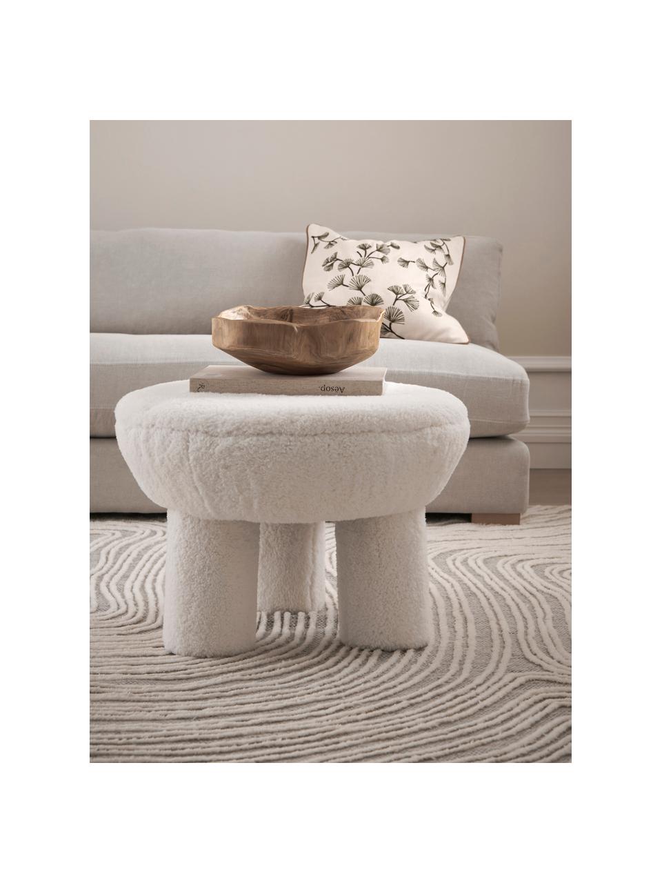 Tabouret en tissu peluche Bigfant, Tissu peluche blanc, Ø 61 x haut. 43 cm