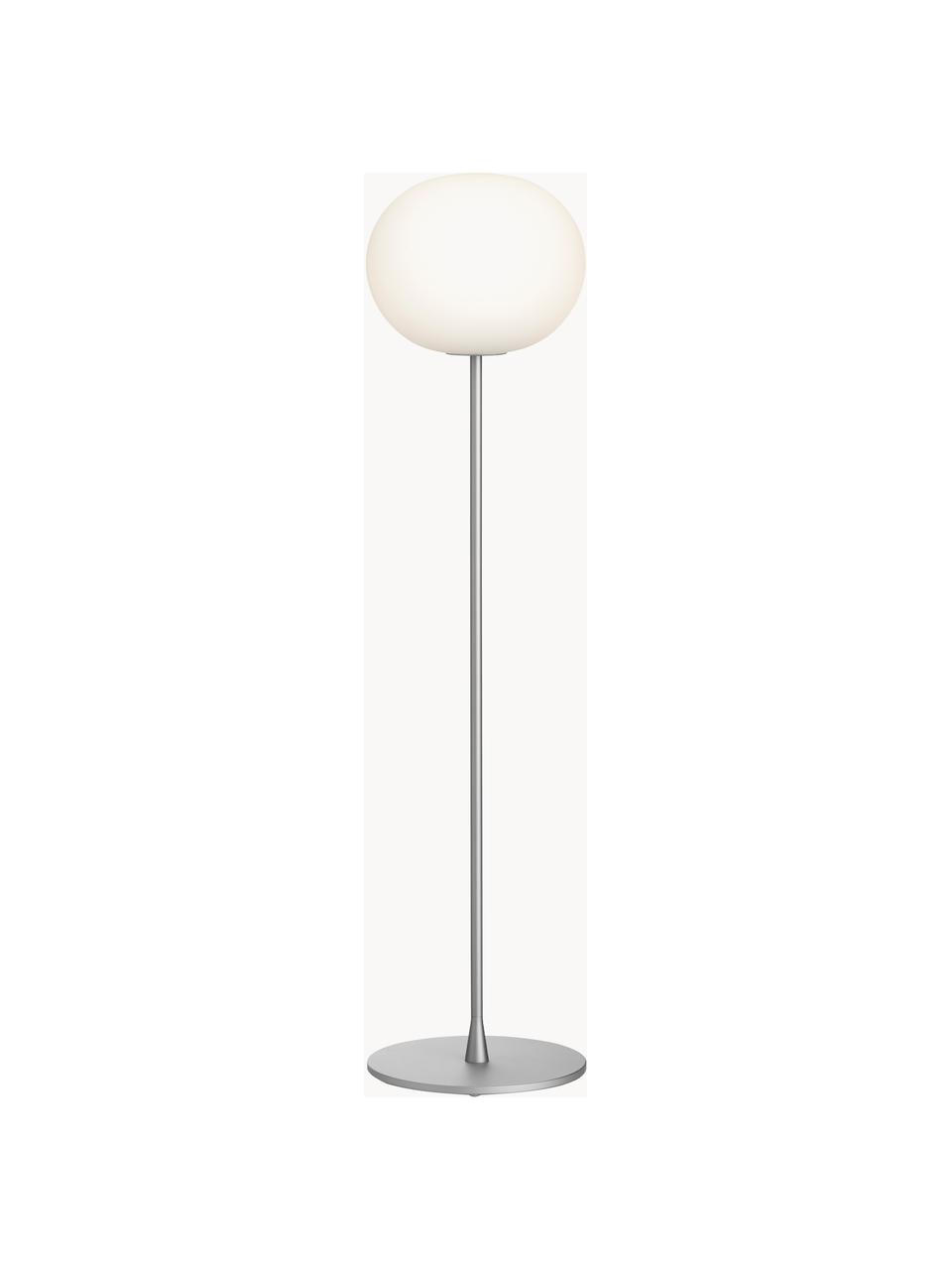 Lampada da terra con luce regolabile Glo-Ball, Paralume: vetro, Struttura: acciaio, alluminio, rives, Argentato, Alt. 135 cm