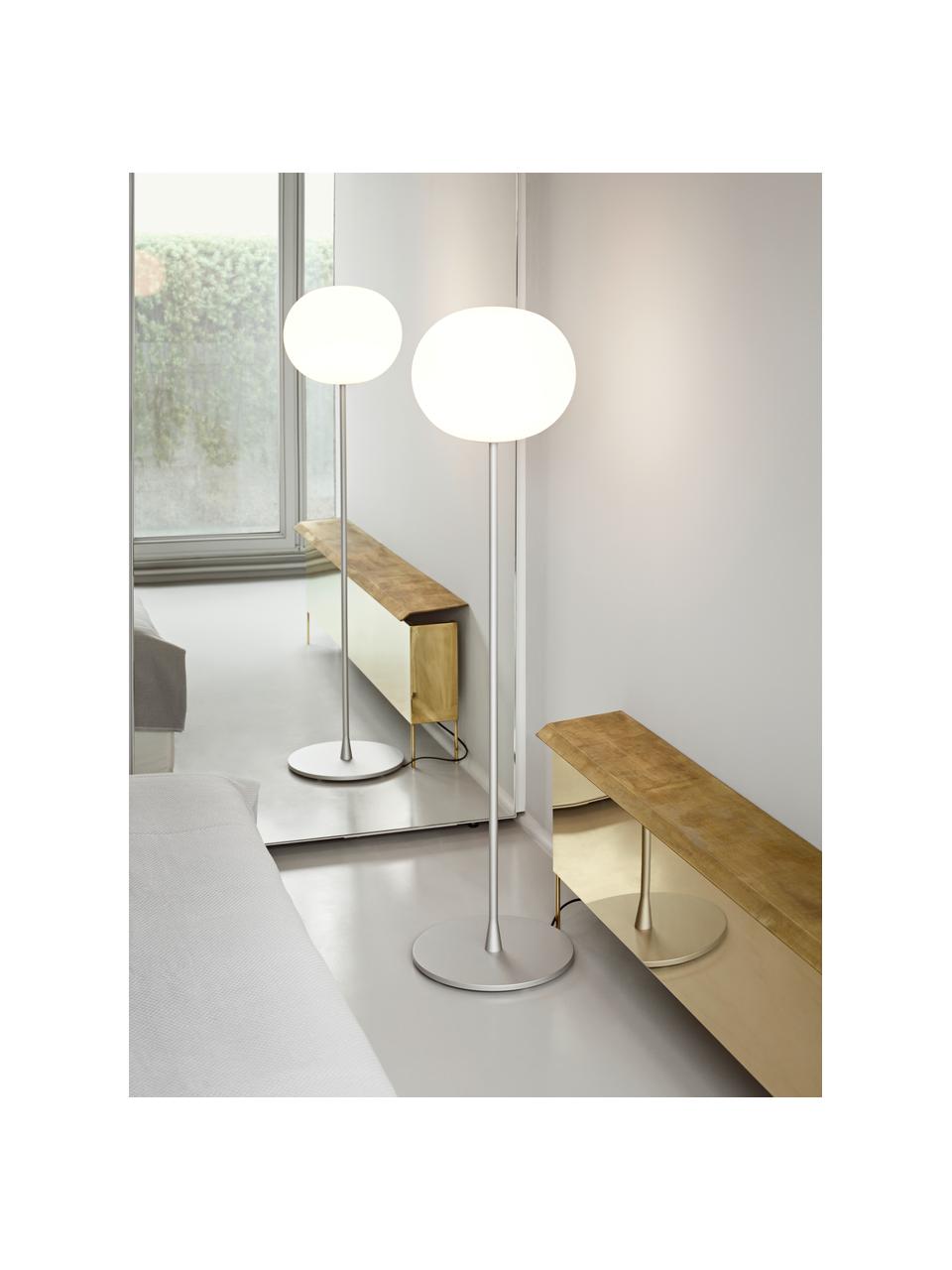 Lámpara de pie regulable Glo-Ball, Pantalla: vidrio, Estructura: acero, aluminio recubiert, Cable: plástico, Plateado, Al 135 cm