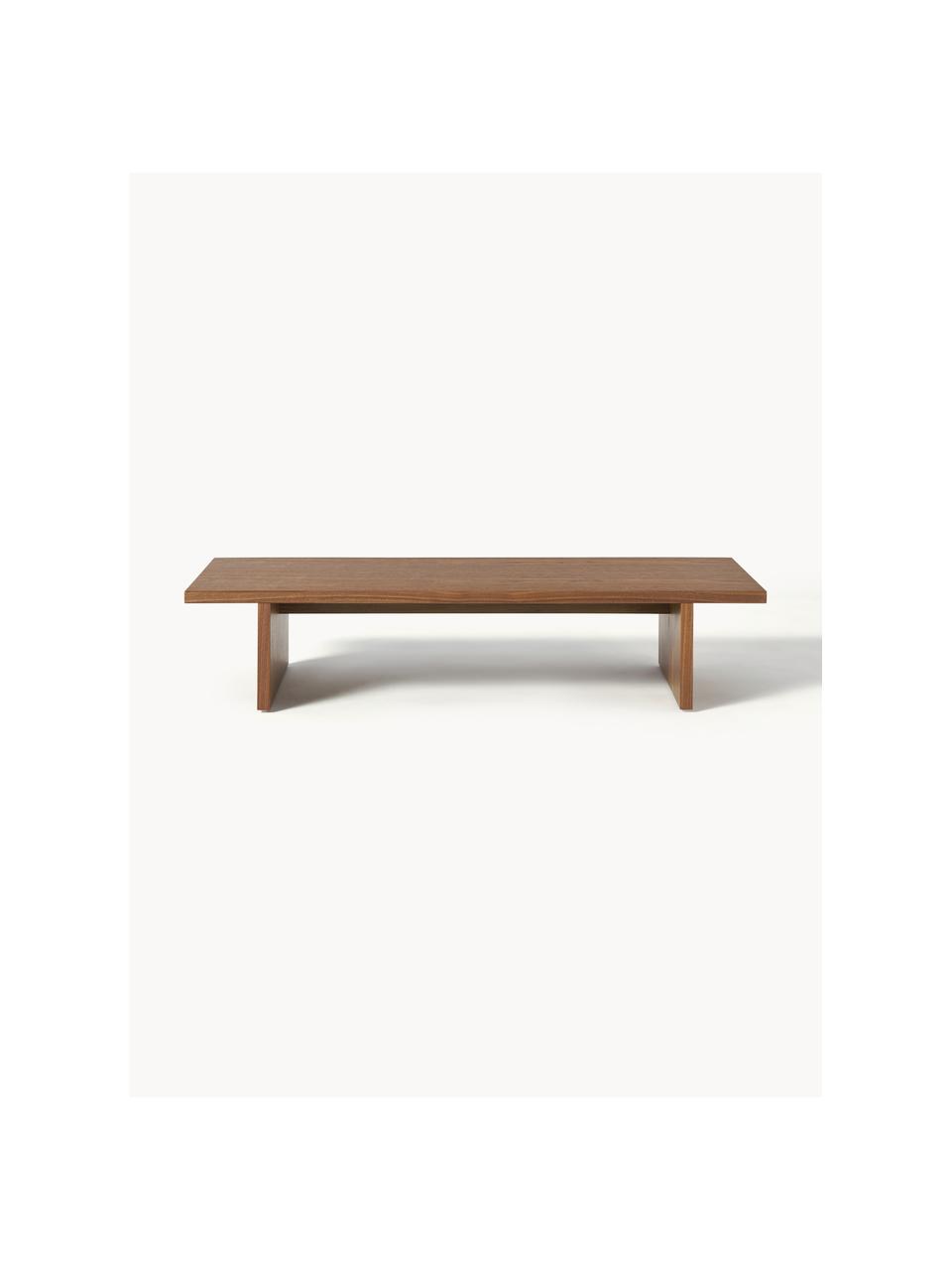 Niedriger Holz-Couchtisch Toni, Mitteldichte Holzfaserplatte (MDF) mit Walnussholzfurnier, lackiert, Walnussholz, B 120 x T 45 cm