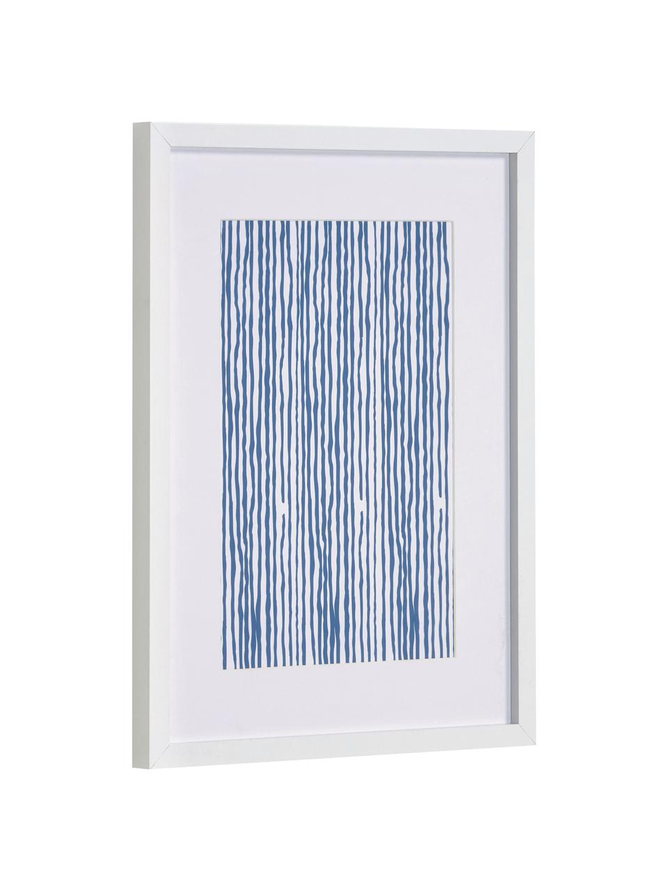 Gerahmter Digitaldruck Kuma Stripes, Rahmen: Mitteldichte Holzfaserpla, Bild: Papier, Weiss, Cremeweiss, Blau, B 30 x H 40 cm