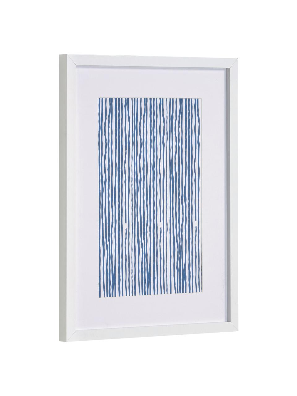 Zarámovaný digitální tisk Kuma Stripes, Bílá, krémově bílá, modrá, Š 30 cm, V 40 cm