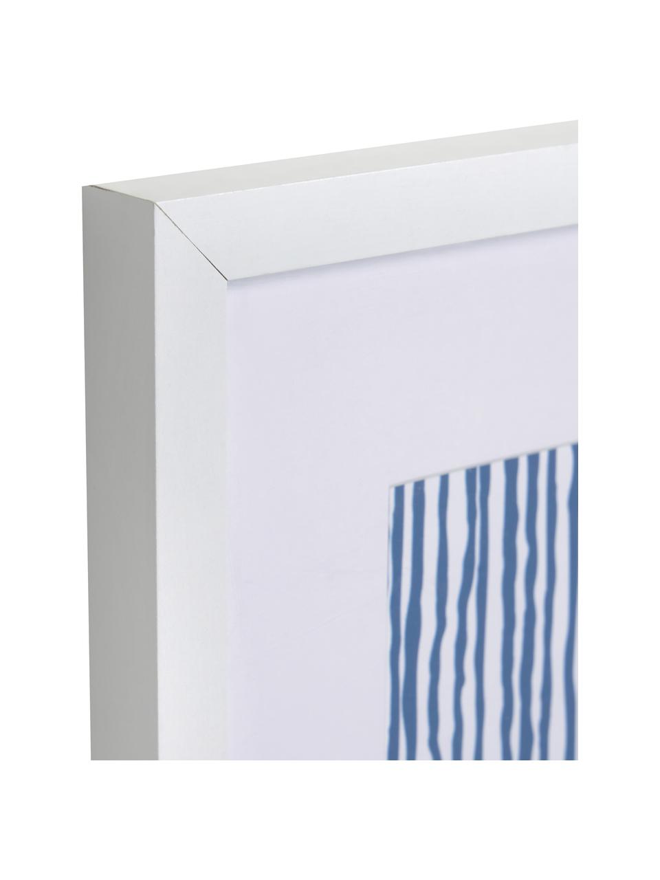 Oprawiony druk cyfrowy Kuma Stripes, Biały, kremowobiały, niebieski, S 30 x W 40 cm