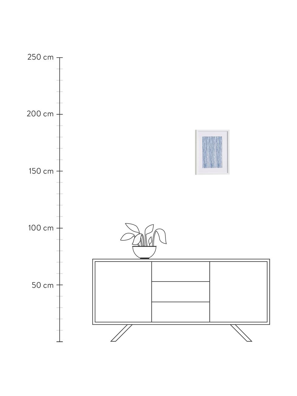 Gerahmter Digitaldruck Kuma Stripes, Rahmen: Mitteldichte Holzfaserpla, Bild: Papier, Weiß, Blau, B 30 x H 40 cm