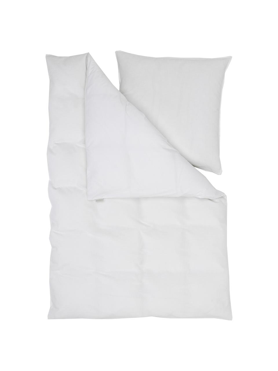 Krepová posteľná bielizeň s drážkovaným povrchom Basic & Tough, Biela, 155 x 220 cm + 1 vankúš 80 x 80 cm