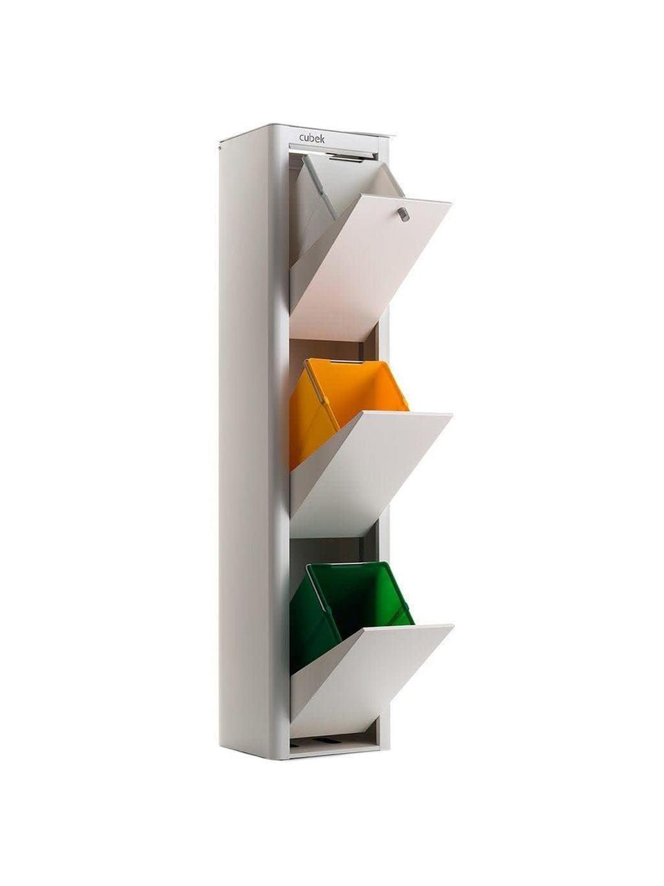 Cubo de basura para reciclar Cubek 3, Acero lacado, Blanco, An 34 x Al 145 cm