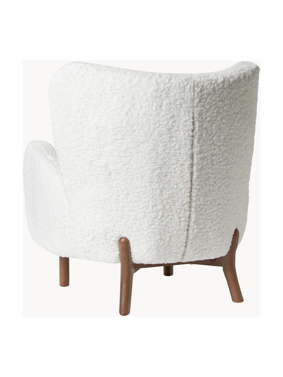 Fauteuil à oreilles en tissu peluche Kalia, Tissu peluche blanc, bois de hêtre foncé, larg. 78 x prof. 80 cm