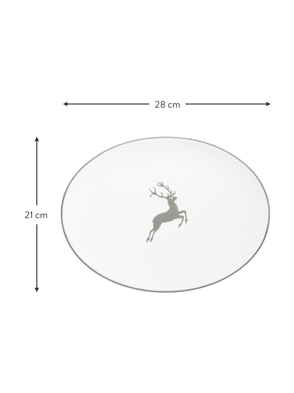 Ręcznie wykonany talerz do serwowania Grauer Hirsch, Ceramika, Biały, szary, D 28 x S 21 cm