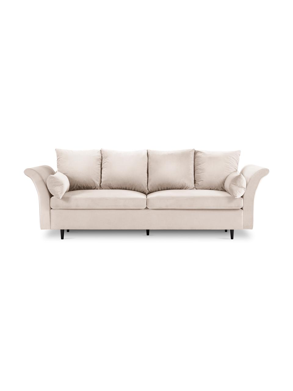 Sofa rozkładana z aksamitu z funkcją przechowywania Lola (3-osobowa), Nogi: drewno, Beżowy, S 245 x G 95 cm