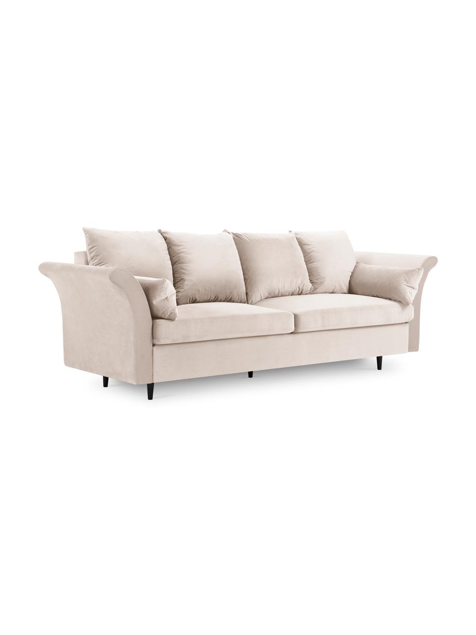 Sofa rozkładana z aksamitu z funkcją przechowywania Lola (3-osobowa), Nogi: drewno, Beżowa tkanina, S 245 x G 95 cm
