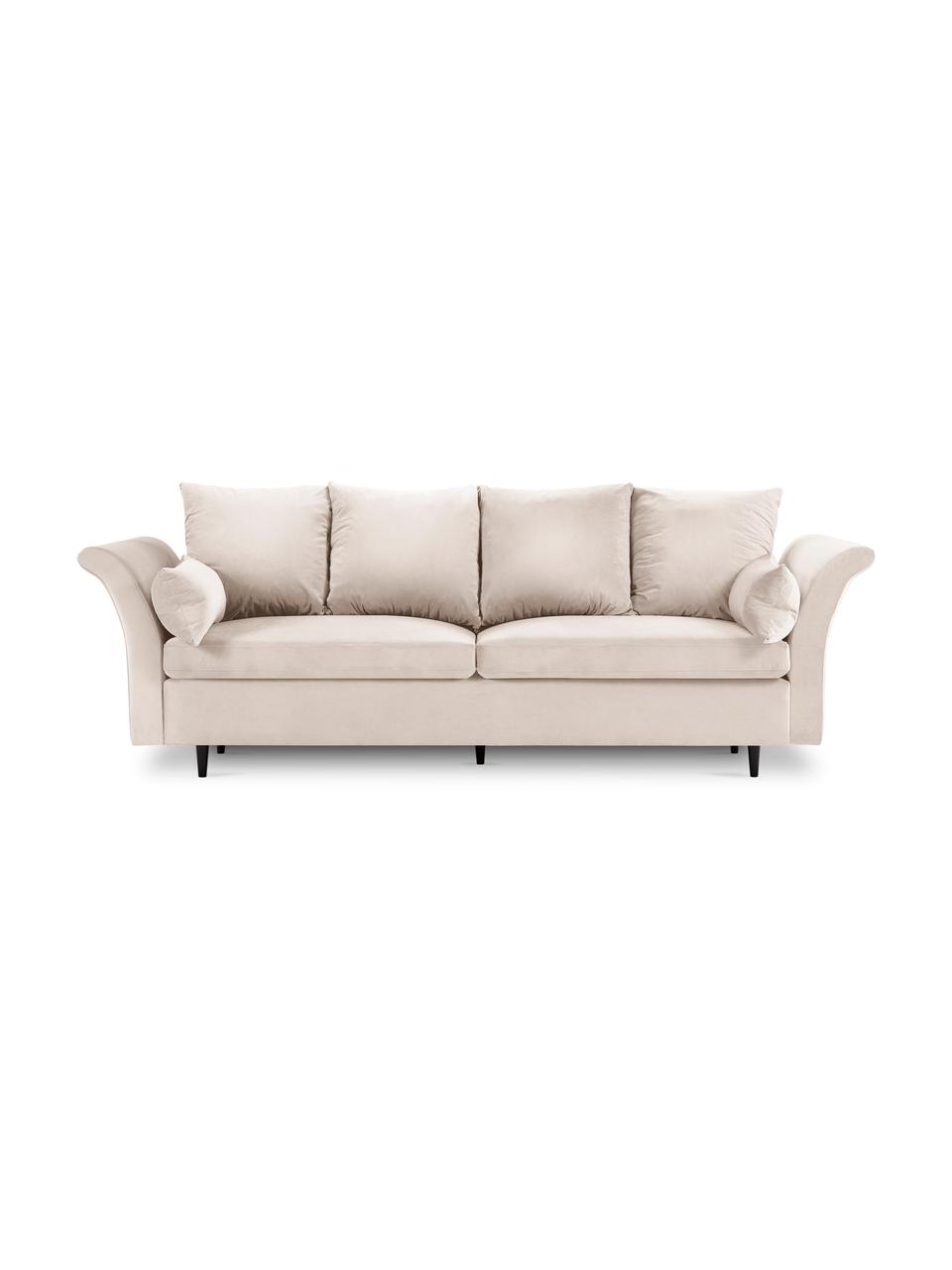 Sofa rozkładana z aksamitu z funkcją przechowywania Lola (3-osobowa), Nogi: drewno, Beżowa tkanina, S 245 x G 95 cm