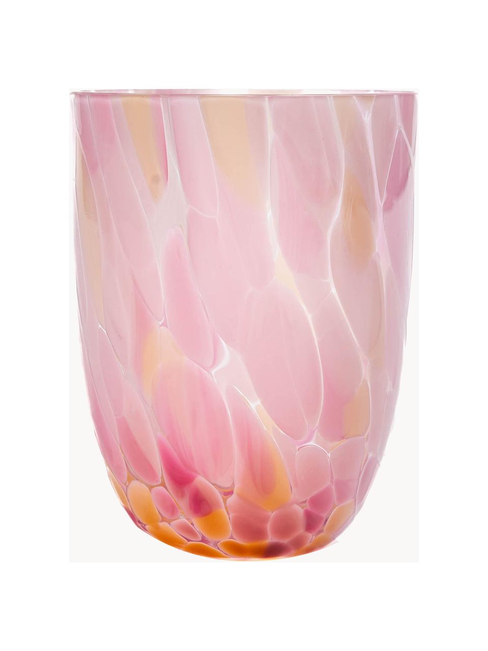 Set de vasos artesanales Big Confetti, 6 uds., Vidrio, Naranja, tonos rosas, transparente, Ø 7 x Al 10 cm, 250 ml