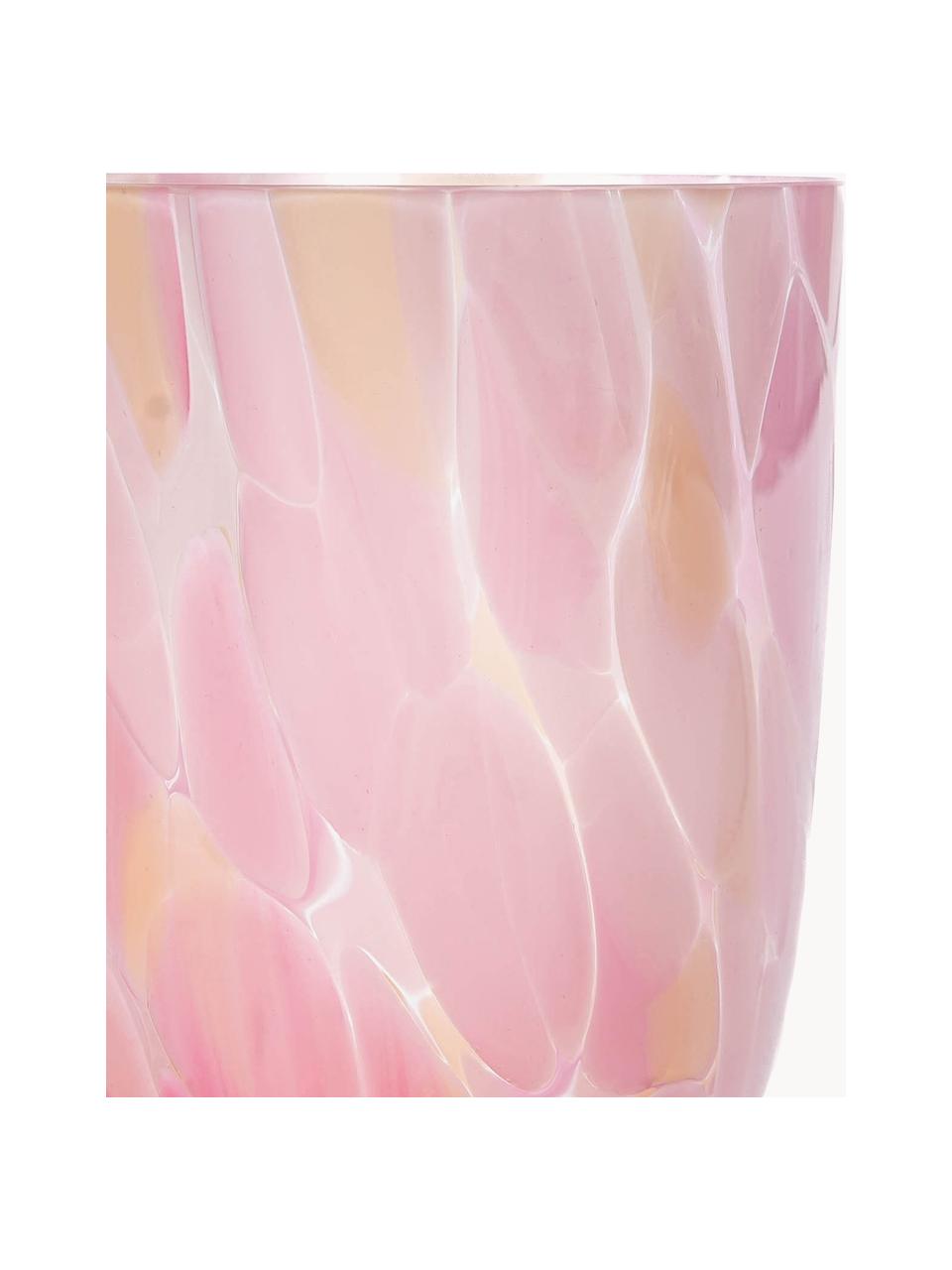 Handgemaakte waterglazen Big Confetti, 6 stuks, Glas, Oranje, roze, transparant, Ø 7 x H 10 cm, 250 ml