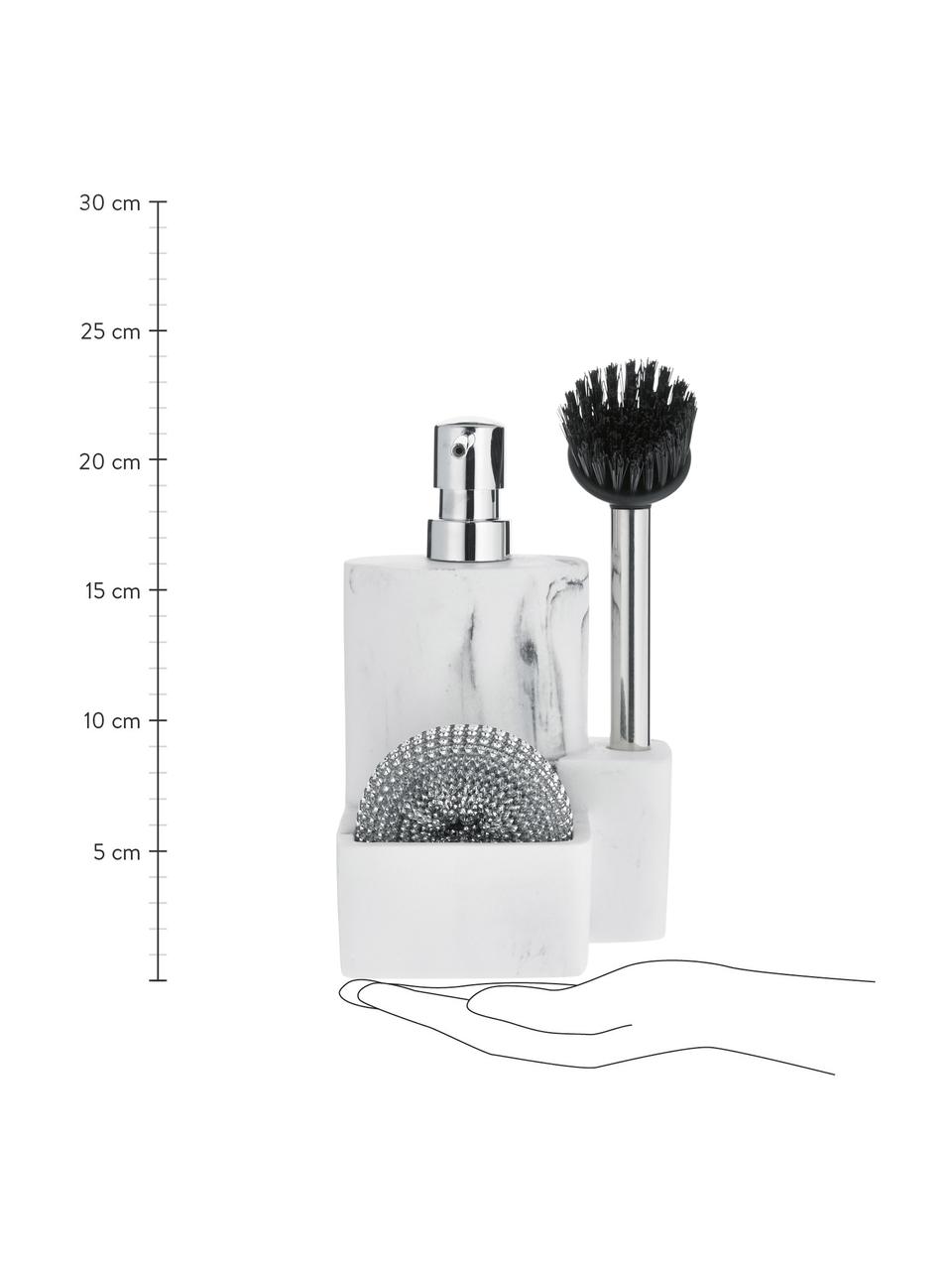 Distributeur de savon blanc Galia, 3 élém., Blanc, marbré, couleur argentée, noir, larg. 24 x haut. 12 cm