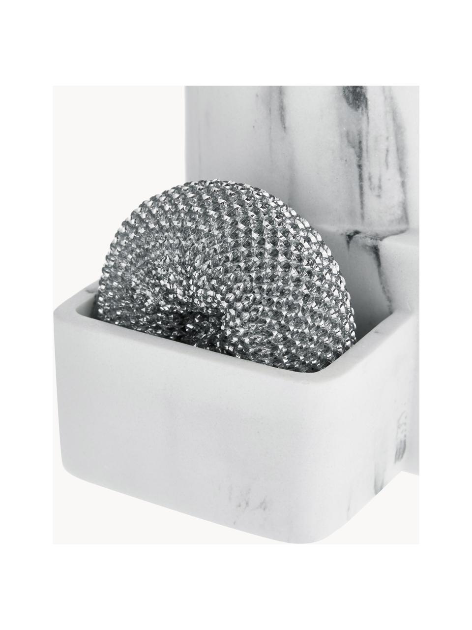 Seifenspender Galia, 3er-Set, Metallschwamm: Metall, Weiss, marmoriert, Silberfarben, B 13 x H 24 cm