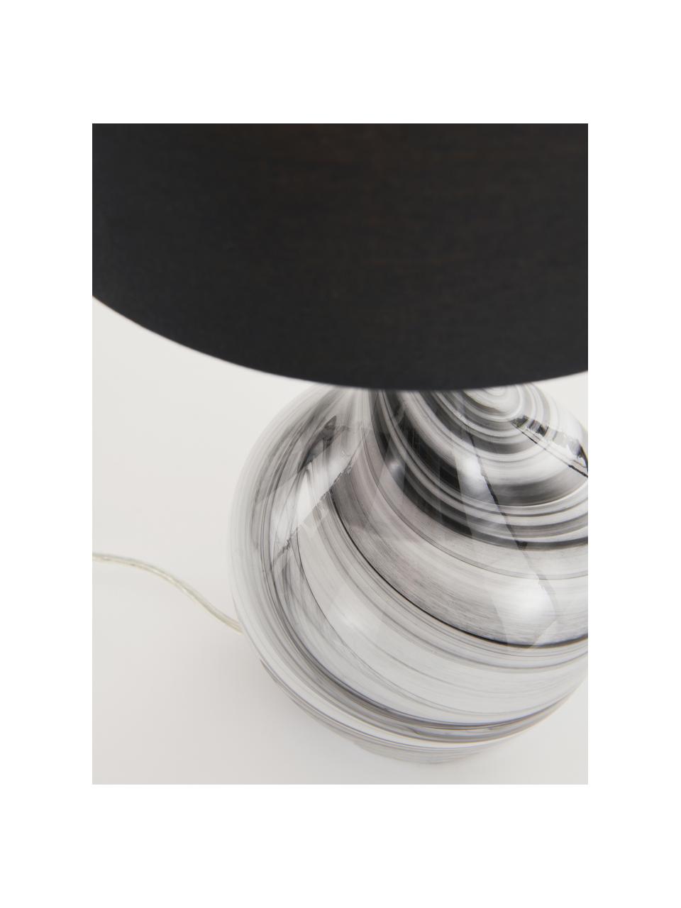 Tafellamp Budgee met glazen voet, Lampenkap: textiel, Lampvoet: glas, Zwart, wit, Ø 20 x H 40 cm