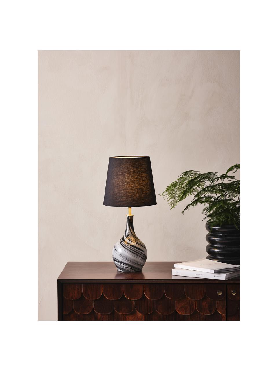 Tischlampe Budgee mit Glasfuß, Lampenschirm: Textil, Lampenfuß: Glas, Schwarz, Weiß, Ø 20 x H 40 cm