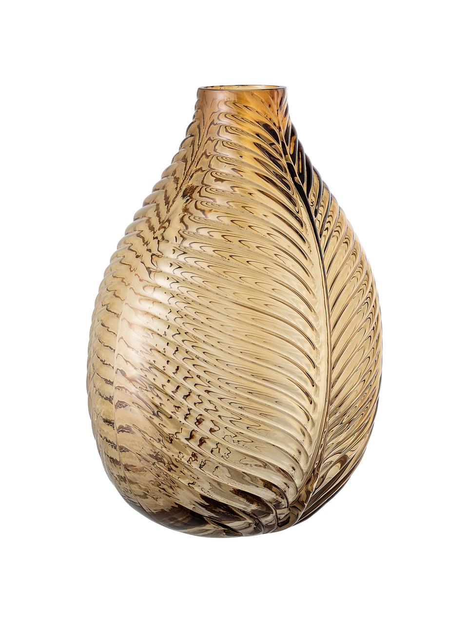 Grosse Deko-Vase Amber mit Blattstruktur, Glas, Braun, 28 x 36 cm