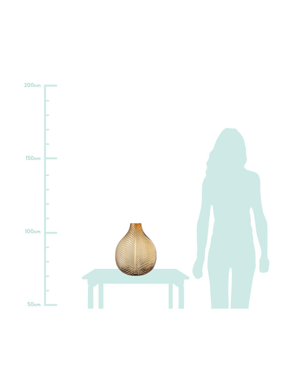 Grosse Deko-Vase Amber mit Blattstruktur, Glas, Braun, 28 x 36 cm