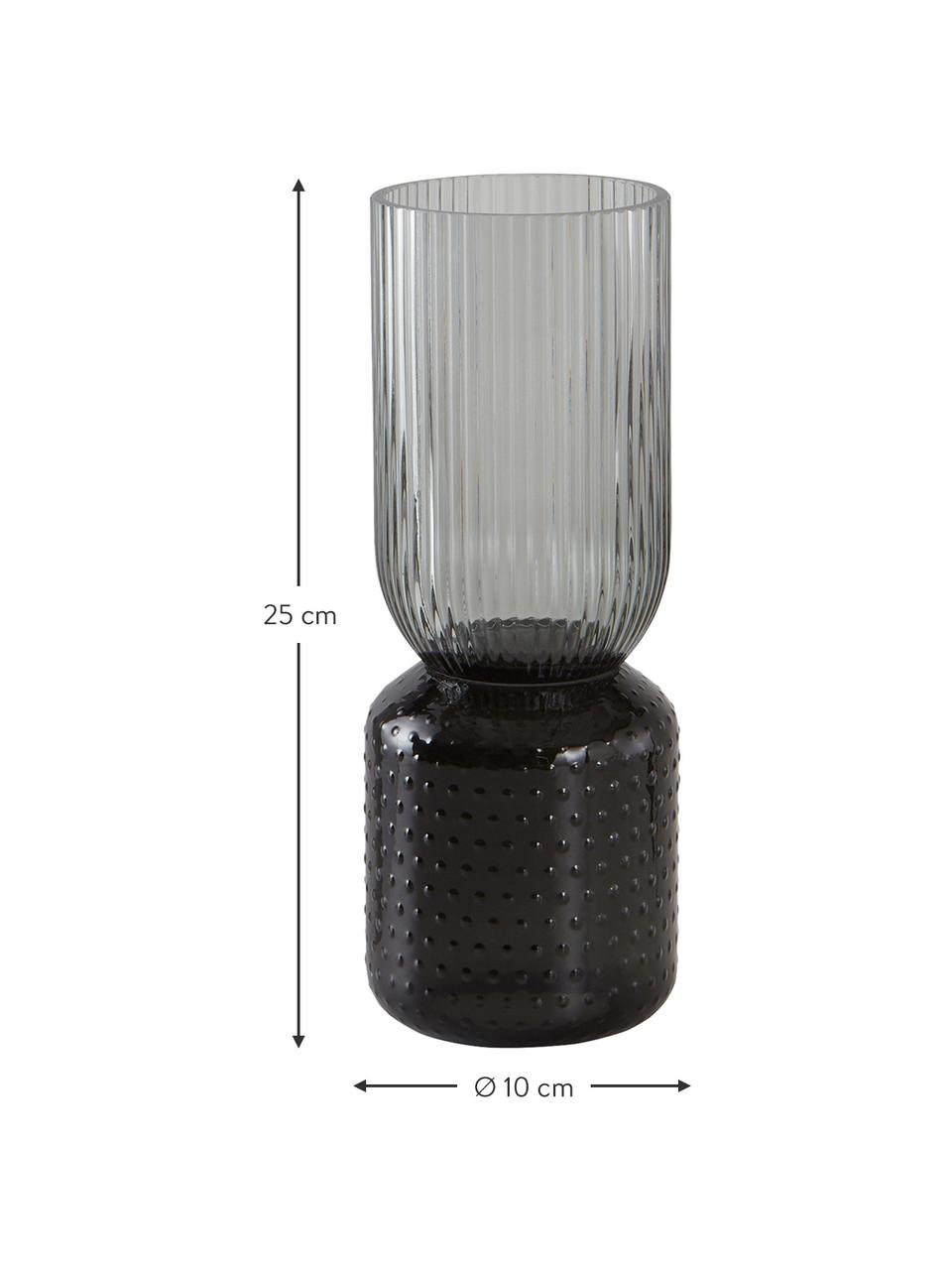 Váza z tónovaného skla s drážkovanou strukturou Lex, Sklo, Tmavě šedá, Ø 10 cm, V 25 cm