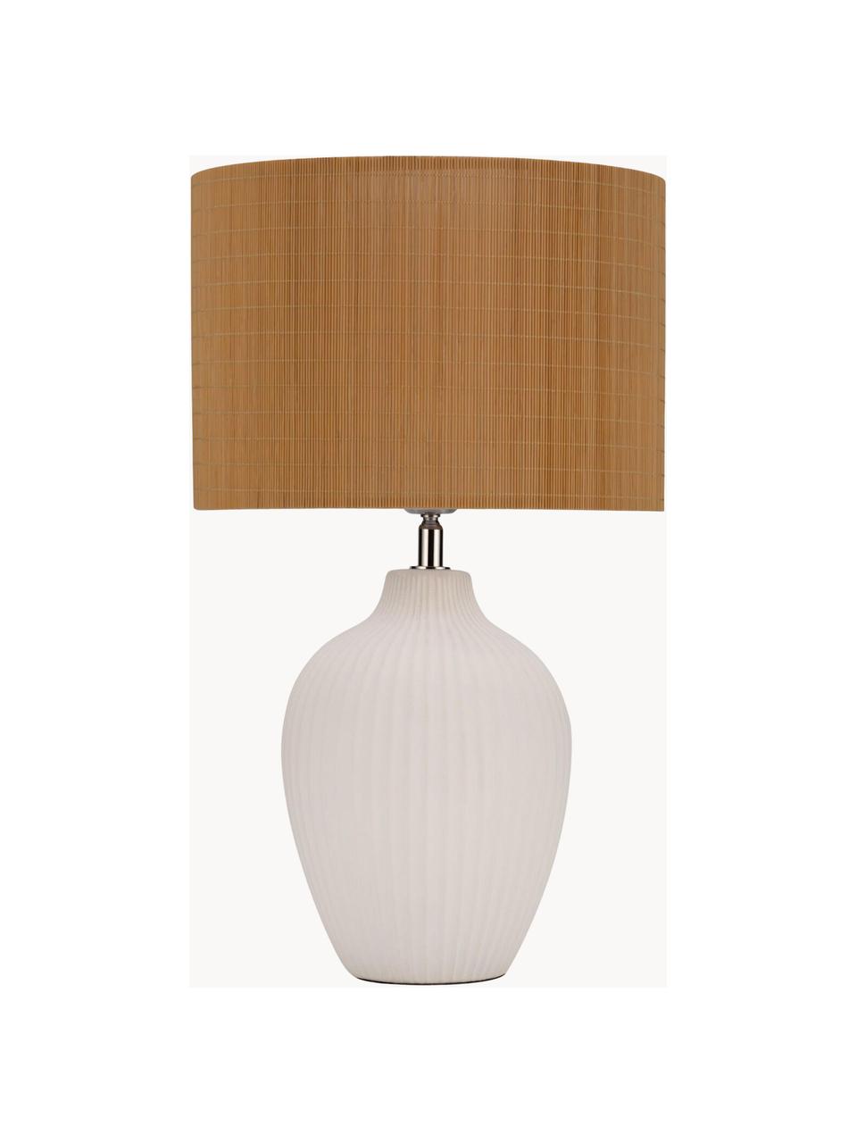 Stolní lampa z bambusu Timber Glow, Bílá, hnědá, Ø 28 cm, V 49 cm