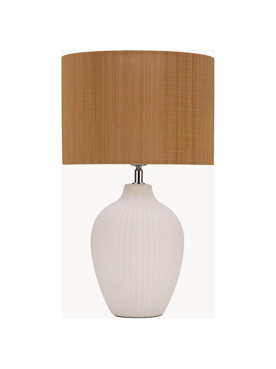 Stolová lampa vyrobená z bambusu Timber Glow, Biela, hnedá, Ø 28 x V 49 cm