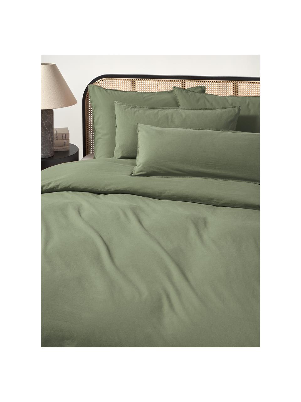 Housse de couette en percale de coton Debbie, Vert olive, larg. 200 x long. 200 cm