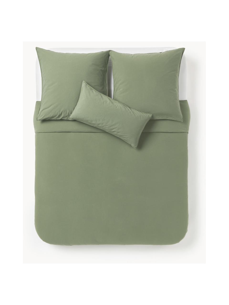 Housse de couette en percale de coton Debbie, Vert olive, larg. 200 x long. 200 cm