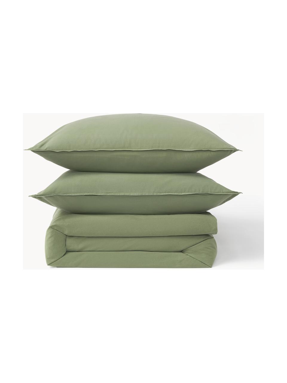 Housse de couette en percale de coton Debbie, Vert olive, larg. 200 x long. 200 cm