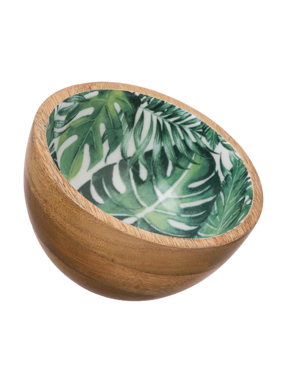 Ciotola in legno di mango con motivo tropicale Alina, Legno di mango, Legno di mango, verde, bianco, Ø 16 x Alt. 9 cm
