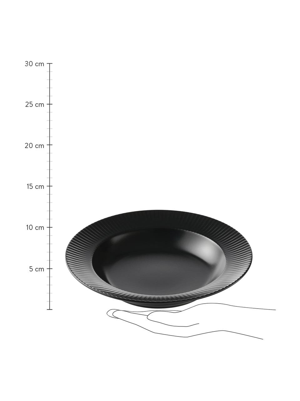 Suppenteller Groove mit Rillenstruktur, 4 Stück, Steingut, Schwarz, Ø 23 x H 4 cm