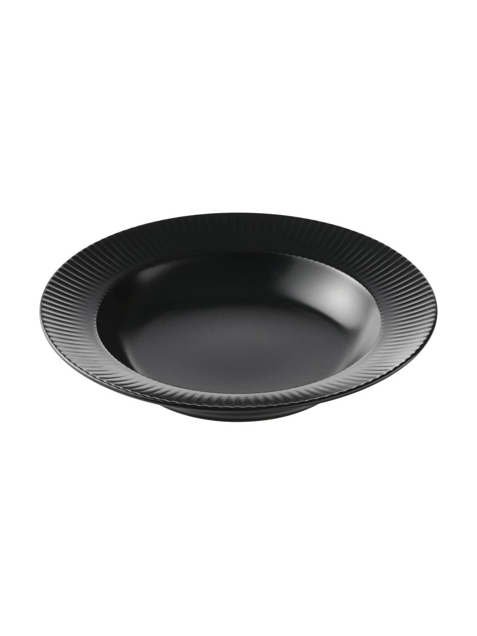 Hlboký tanier s drážkovou štruktúrou Groove, 4 ks, Kamenina, Čierna, Ø 23 x V 4 cm