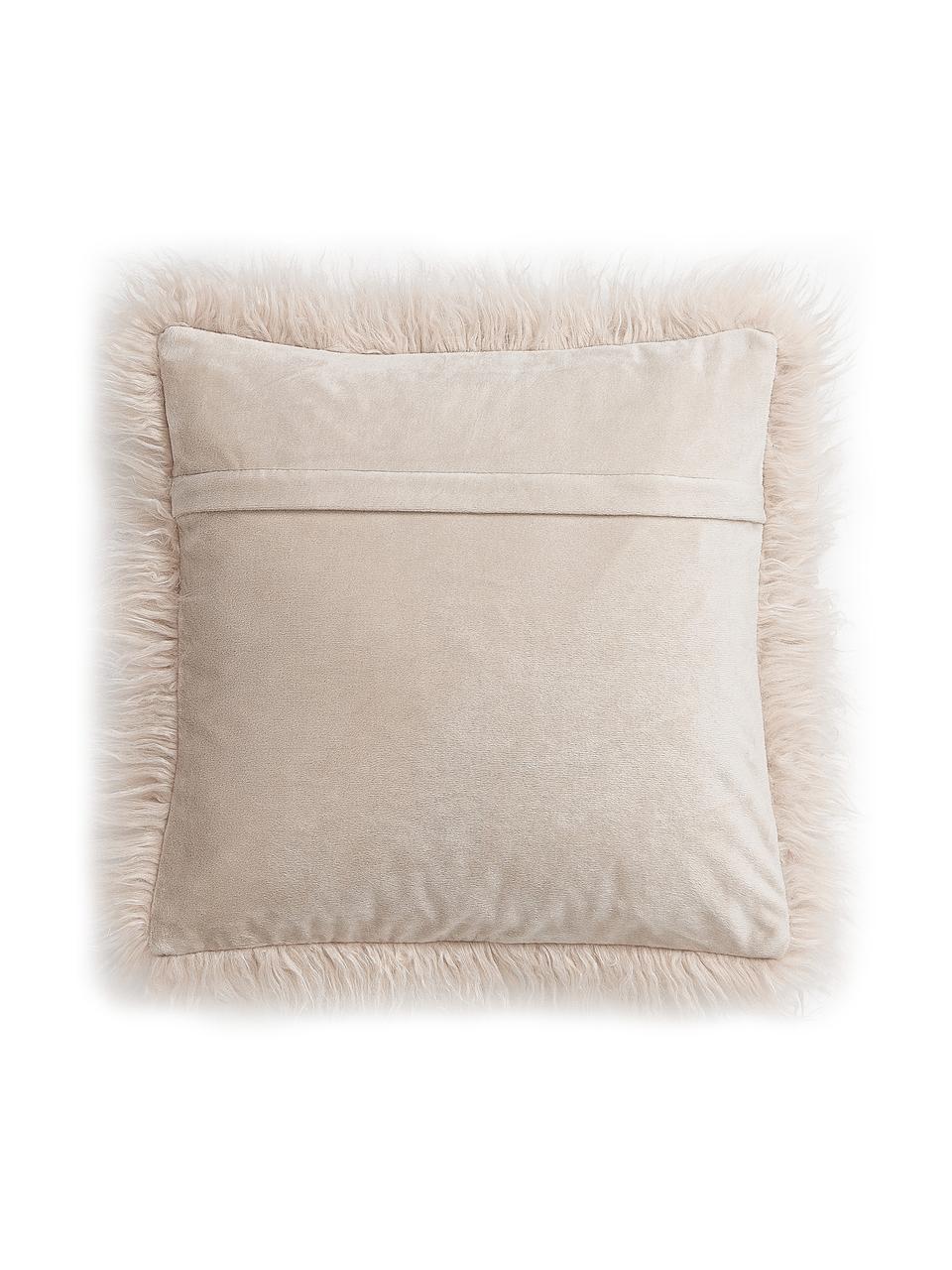 Flauschige Kunstfell-Kissenhülle Morten, gelockt, Vorderseite: 67 % Akryl, 33 % Polyeste, Rückseite: 100 % Polyester, Beige, B 40 x L 40 cm