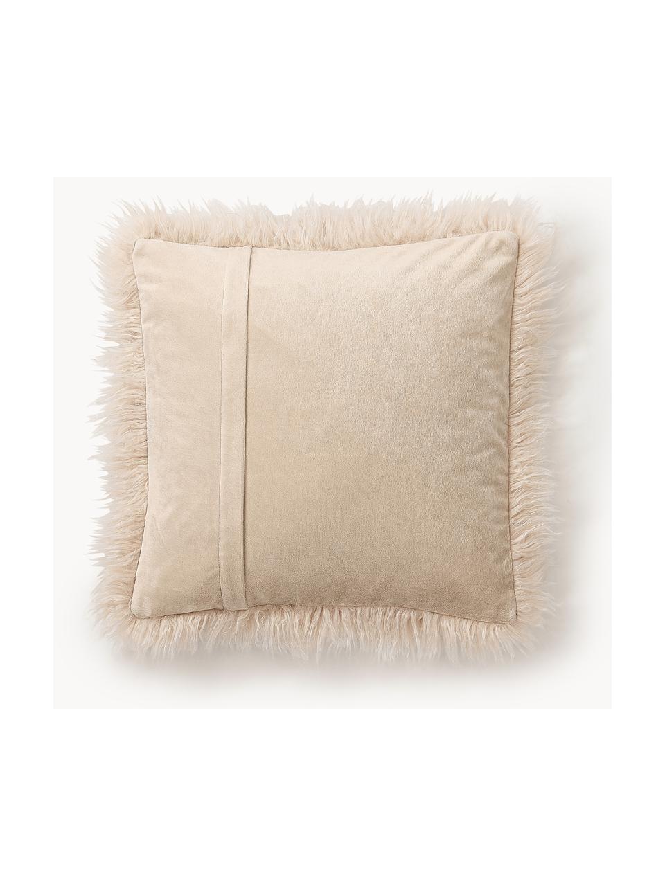 Pluizige kussenhoes van imitatievacht Morten, gekruld, Beige, B 40 x L 40 cm