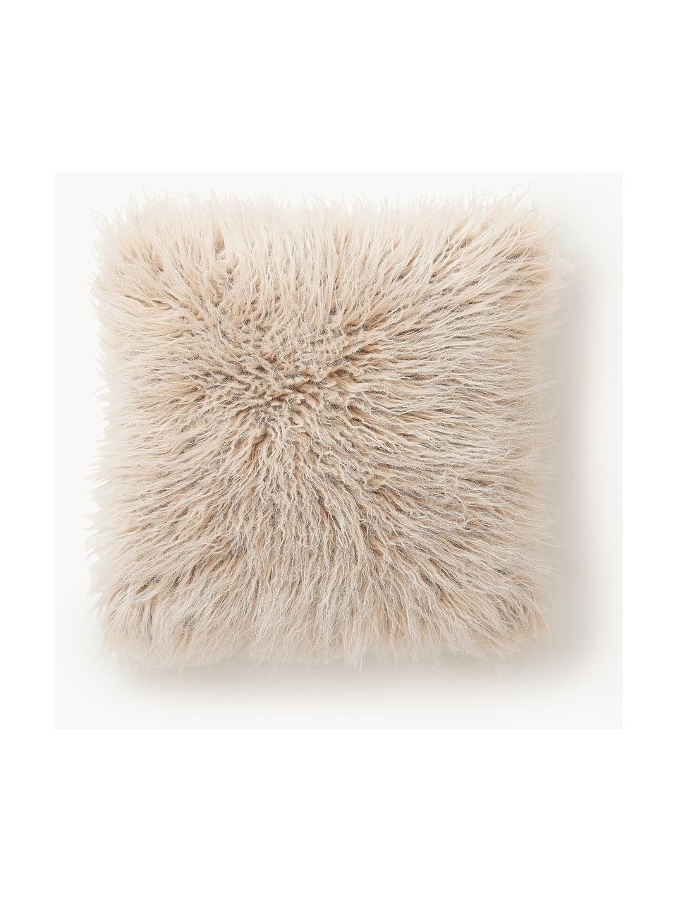 Housse de coussin 40x40 en fourrure synthétique frisée Morten, Beige, larg. 40 x long. 40 cm