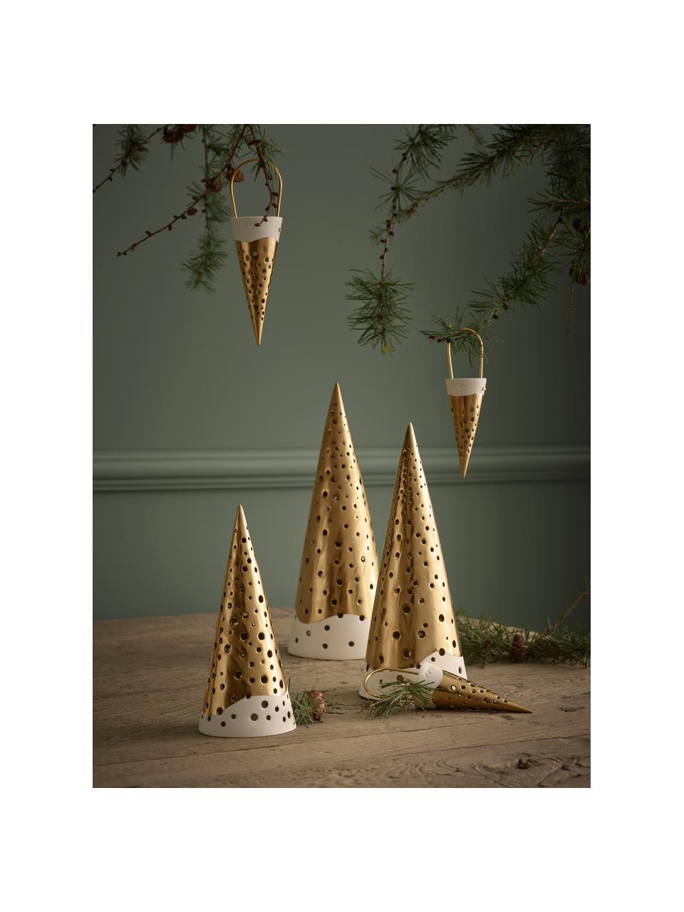 Handgefertigte Weihnachtsspitztüte Nobili aus Fine Bone China, Fine Bone China, Goldfarben, Ø 5 x H 16 cm