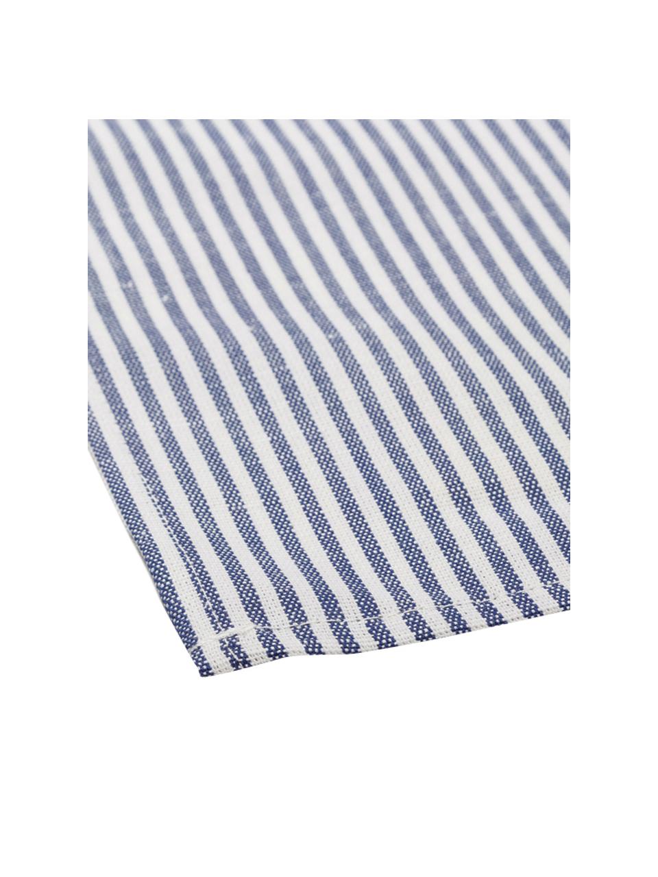 Stoff-Serviette Streifen aus Halbleinen, Weiß, Blau, B 45 x L 45 cm