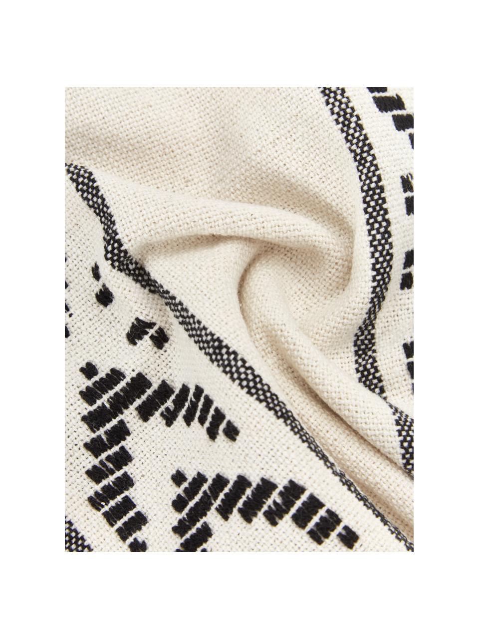 Funda de cojín de algodón con borlas Okiro, 100% algodón, Beige, negro, An 30 x L 50 cm